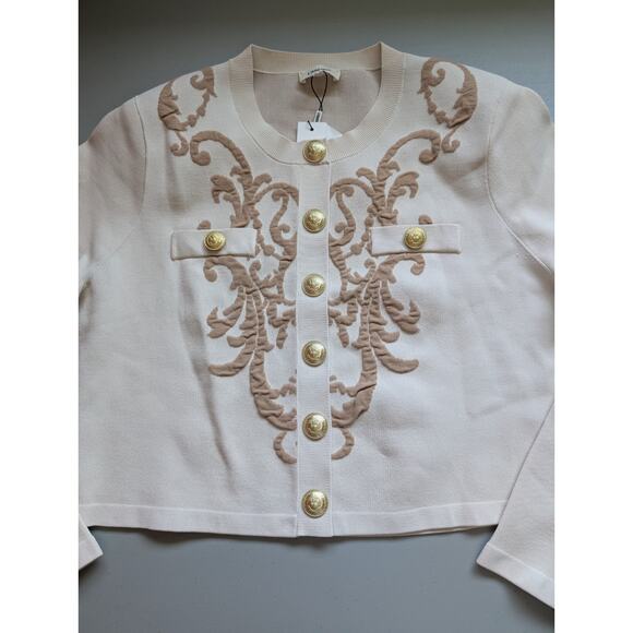 NWT L'AGENCE Kota Jacquard Cropped Cardigan Size XXL Ivory #3C511 - Picture 4 of 14